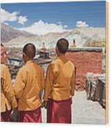 Novice Monks In Tibetan Monastery Wood Print