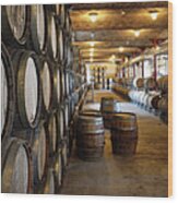 Oak Barrels In A Winery Wood Print