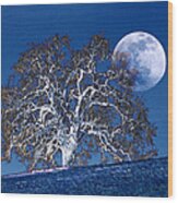 Oak Tree And Moonrise Wood Print