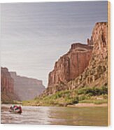 Oar Raft On Colorado River In Early Wood Print