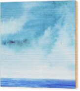 Ocean And Blue Sky Watercolor Ii Wood Print