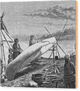 Ojibwe Repairing A Canoe Wood Print