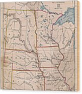 Old, Color Map Of North Central United Wood Print