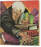 Old Man Clutching Books Wood Print