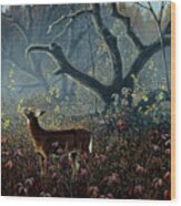 Old Orchard - Whitetails Wood Print