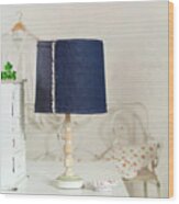 Old Table Lamp With New, Denim Lampshade Wood Print