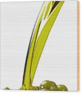 Olive Oil Pouring Over Green Olives Wood Print