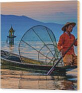 On Inle Lake Wood Print