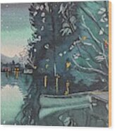 Blue Evening Light At The Lake Wood Print