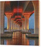 Orange Light Bridge Reflection Wood Print