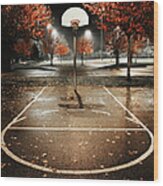 Outdoors Basketball Court, Night Wood Print