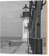 Outer Lighthouse B/w Wood Print