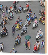 Overhead View Of Motorbike Traffic Wood Print