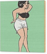 Overweight Woman In Her Underwear Wood Print