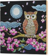 Owl In Dogwood Blossoms Wood Print