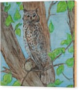 Owl In Our Tree Wood Print