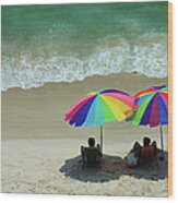 Pair Of Beach Umbrellas Wood Print