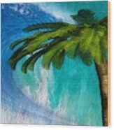 Palm In The Surf Wood Print