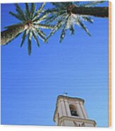 Palm Trees Framing Tower Of Iglesia De Wood Print