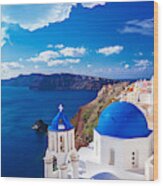 Panorama Of Santorini - Greece Wood Print