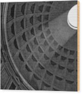Pantheon Interior Dome Oculus And Light Stream Rome Italy Black And White Wood Print