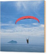 Paragliding With Beautiful Cloudscape Wood Print