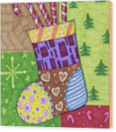 Patchwork Stocking Wood Print