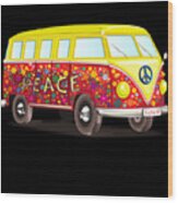 Peace And Love Hippy Van Wood Print