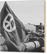 Peace Symbol Flying Atop Armored Vehicle Wood Print