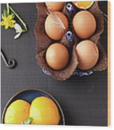 Peaches And Eggs Wood Print