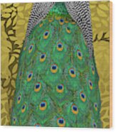 Peacock In Tree, Golden Ochre, Tall Wood Print