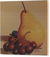 Pear And Grapes Wood Print