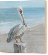 Pelican By The Sea Wood Print