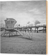 Pensacola Lifeguard Tower Five Sunrise Black And White Photo Wood Print