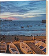 People At Caleta Beach Photographing Sunset Dramatic Sky Cadiz Andalusia Spain Wood Print