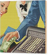 People With Adding Machine And Money Wood Print