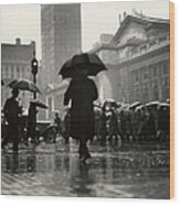 People With Umbrellas In Urban Scene Wood Print