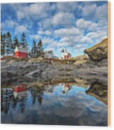 Perfect Reflections - Pemaquid Point Light Wood Print