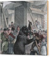 Performing Bear In A Russian Village Wood Print