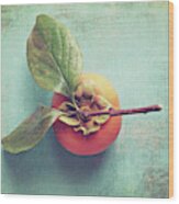 Persimmon On Blue Wood Print