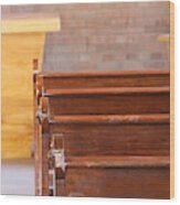 Pews In Old Stonework Church At Fort Stanton New Mexico Wood Print