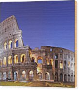 Photo Of The Coliseum In Rome Against Wood Print