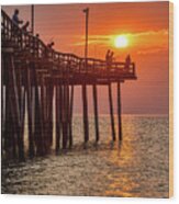 Pier Fishing At Sunrise 3216 Wood Print