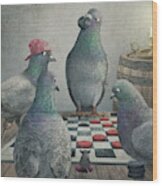 Pigeons Playing Checkers Wood Print