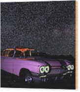 Pink Cadillac In The Desert Under The Milky Way Wood Print