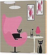 Pink Egg Chair With Cats Wood Print