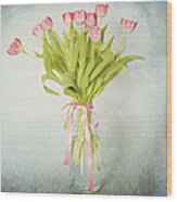 Pink  Tulip In Vase Wood Print