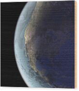 Planet Earth From Space Wood Print