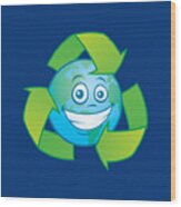 Planet Earth Recycle Cartoon Character Wood Print