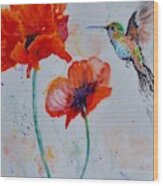 Plumage And Poppies Wood Print